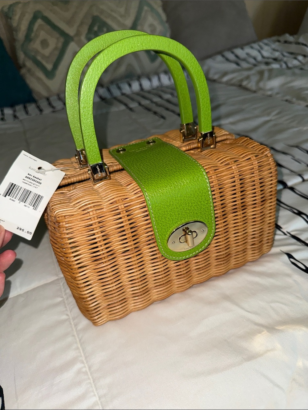 Kate Spade Box Basket with Lime Green Leather Accents